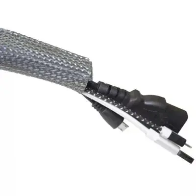 Flätad Kabelstrumpa Ø20 mm (Kardborr) Grå